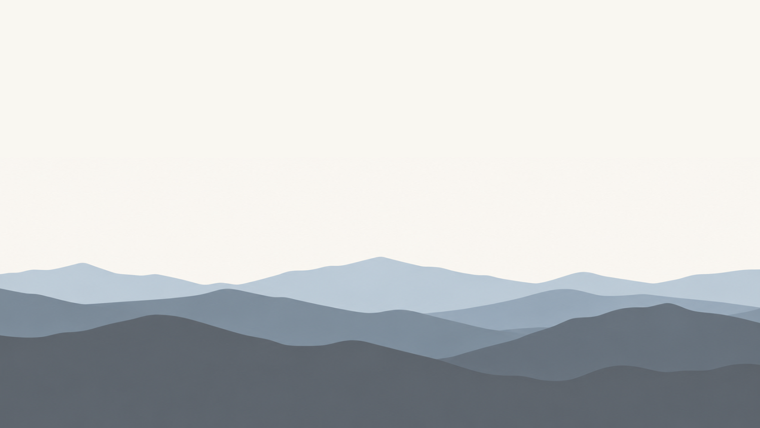 Minimalist illustration of layered blue-gray mountain ridges fading into a soft cream sky, creating a calm, misty landscape.