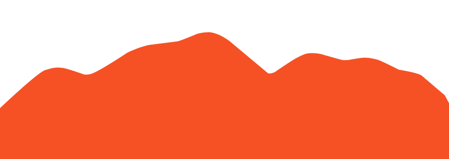 Orange mountain range silhouette with jagged peaks and rolling ridges against a white background, perfect for a bold website divider.