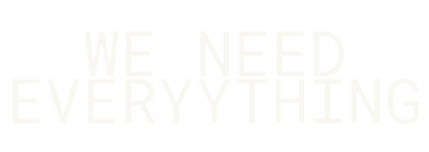 Pale cream pixel-style text on a white background reading 