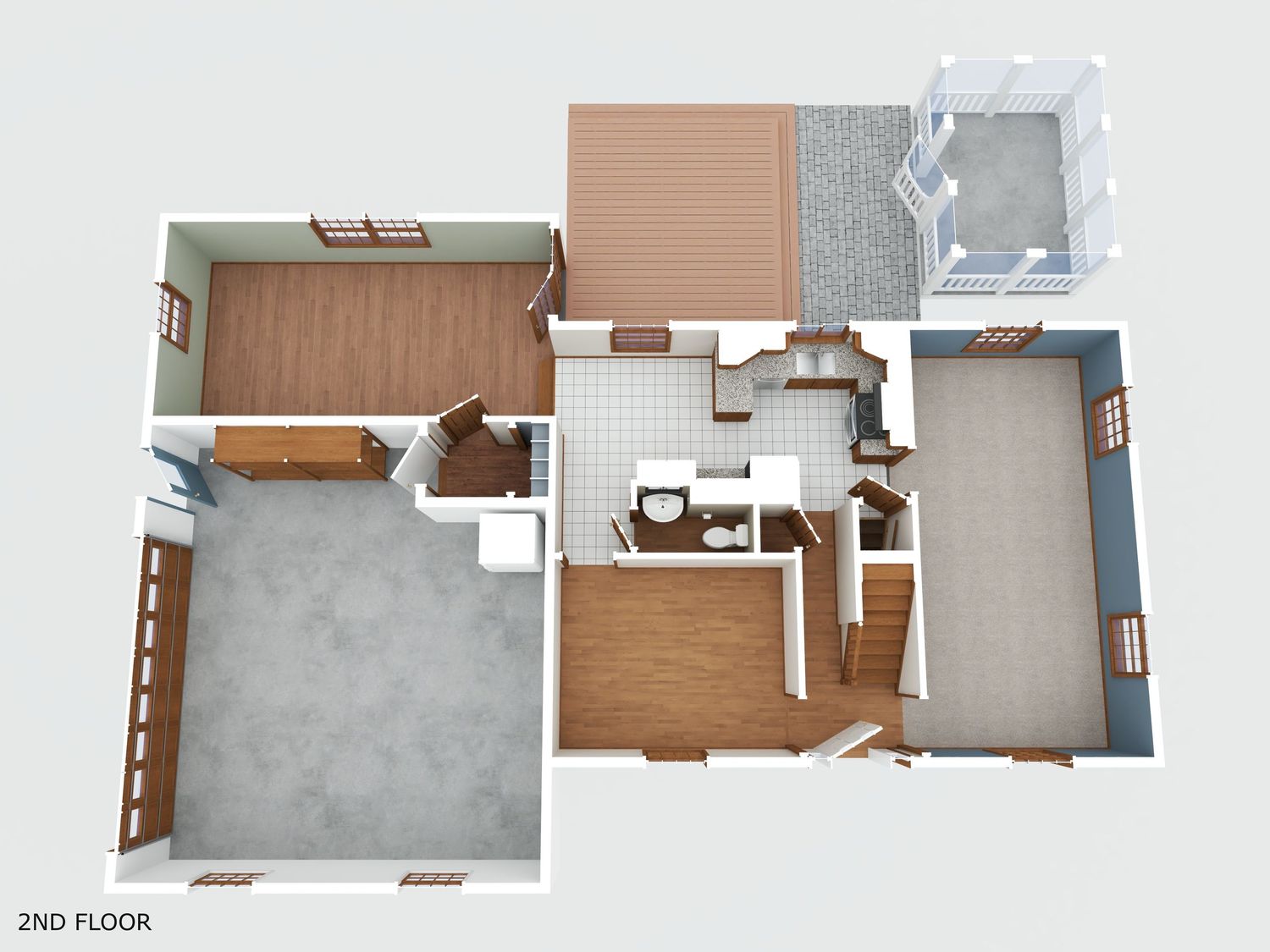 Example of a 3D floor plan of a home without furniture.