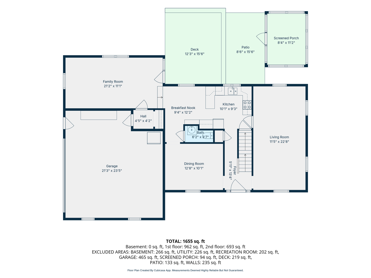 Example of 2D real estate floor plan of a two-story home showing room layouts, dimensions, and total area.