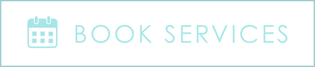 Teal and white Book Services button with calendar icon for scheduling appointments online.