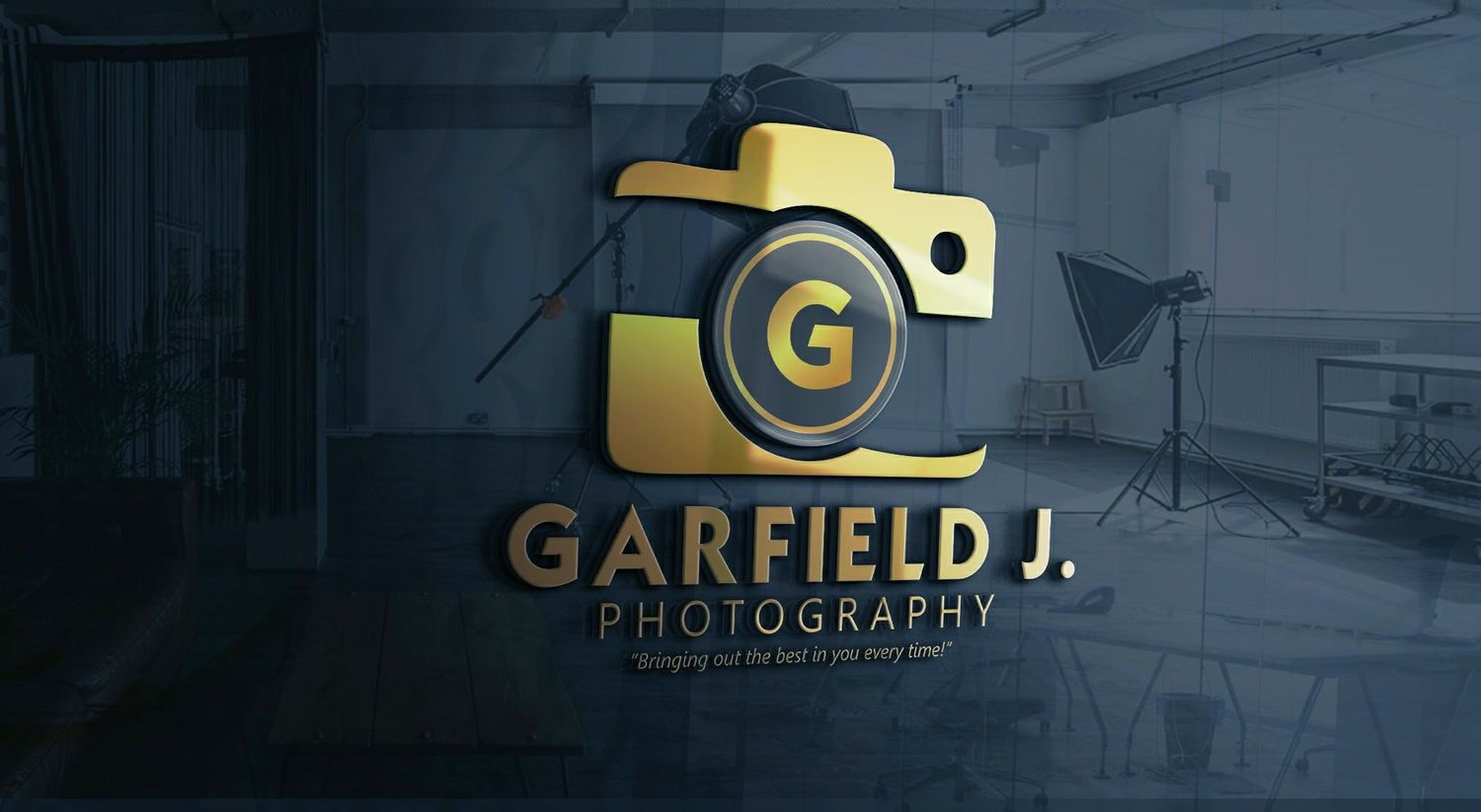 Gold and black camera logo design for Garfield J Photography.