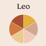 Leo zodiac sign color palette wheel featuring warm shades of brown, gold, and beige on a cream background.