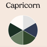 Capricorn zodiac sign color palette pie chart featuring dark green, forest green, navy, and white tones.