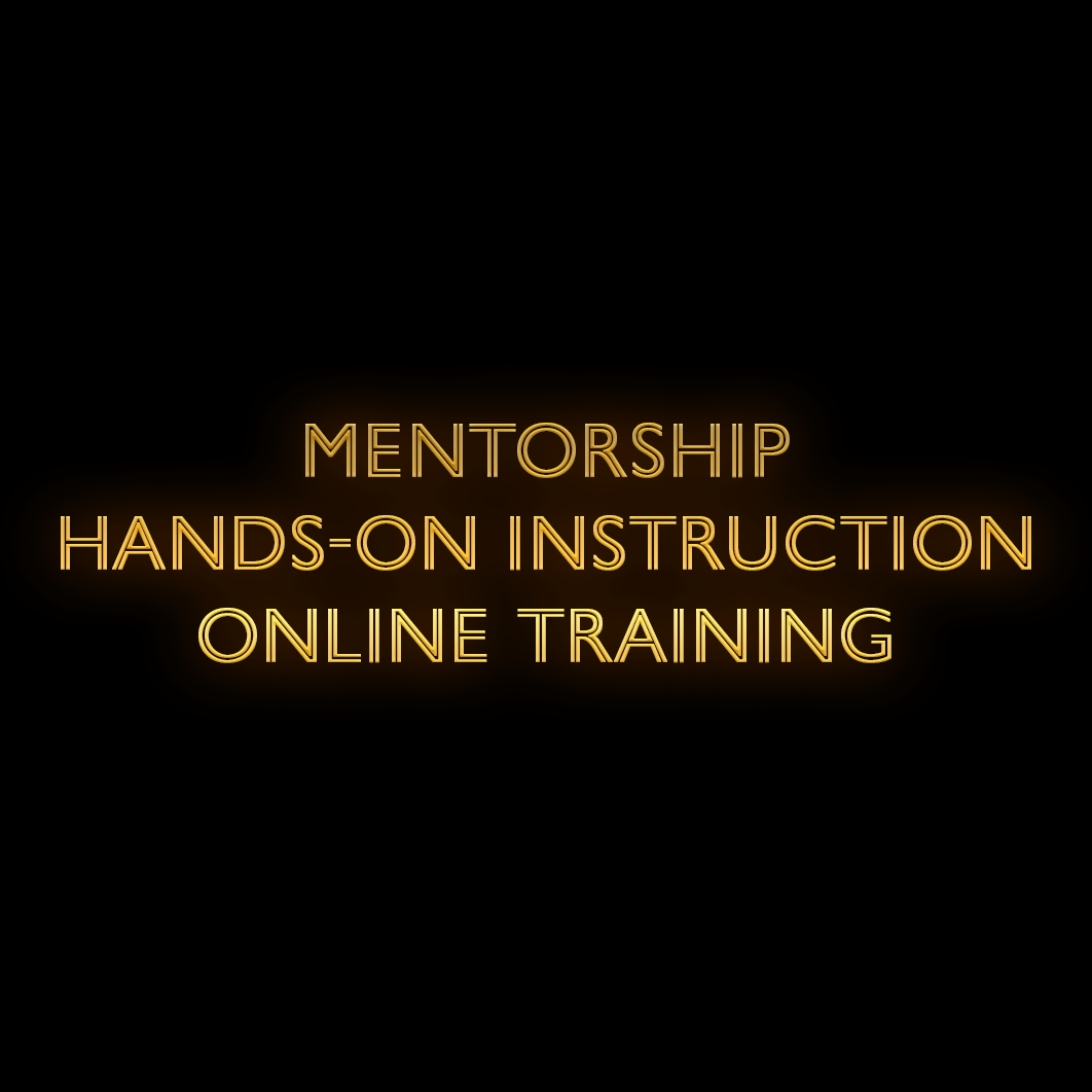 Text overlay showing three professional development categories: Mentorship, Hands-on Instruction, and Online Training.