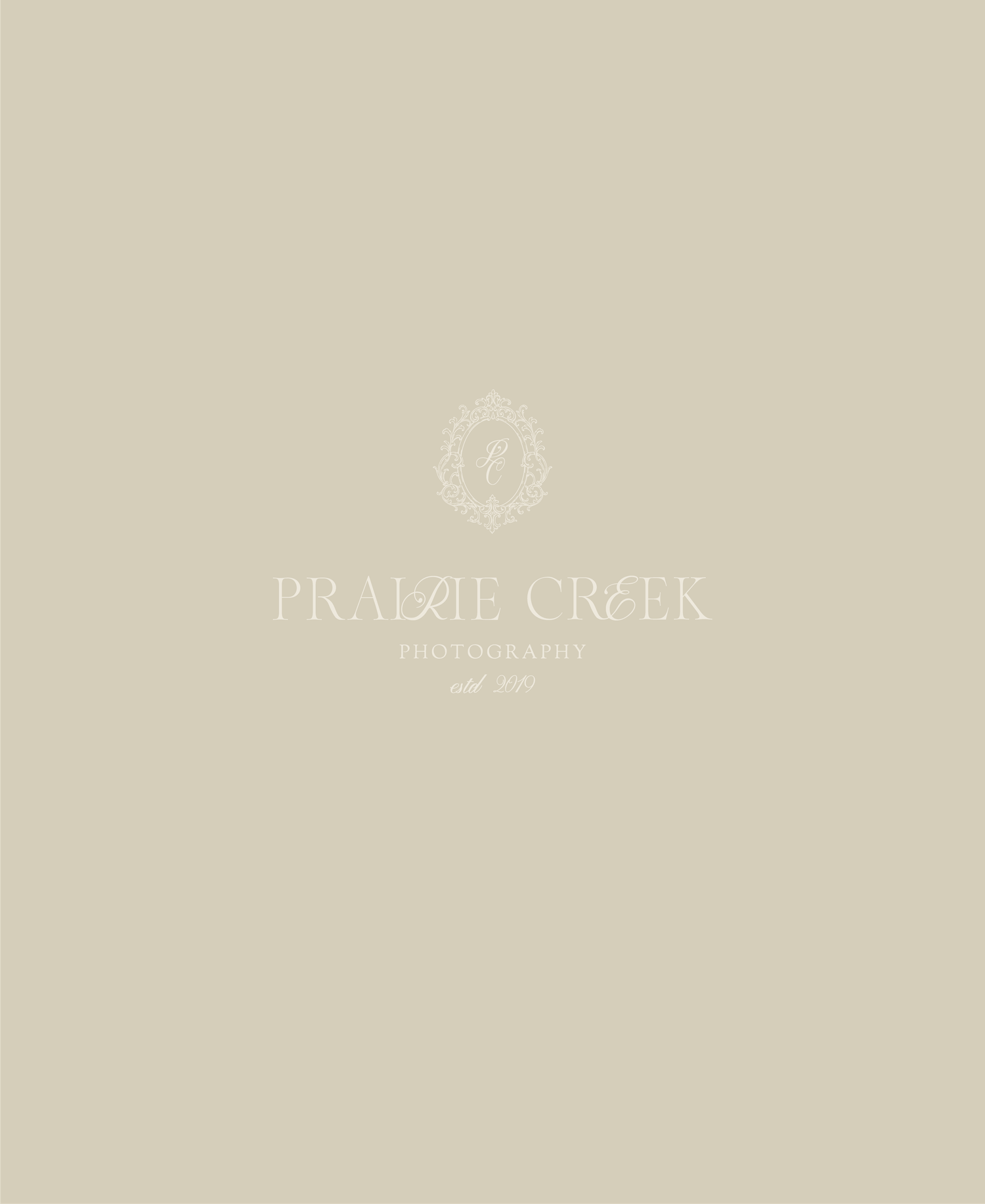 Prairie Creek Photography minimalist logo centered on soft beige background, est. 2019.