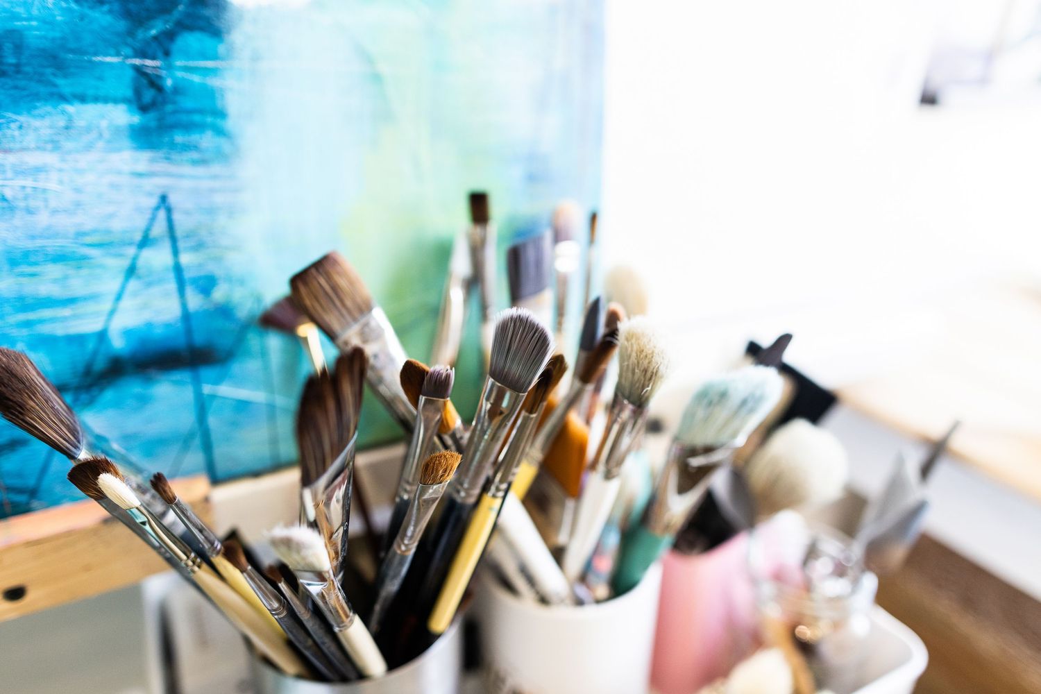 Paintbrushes in an artists studio