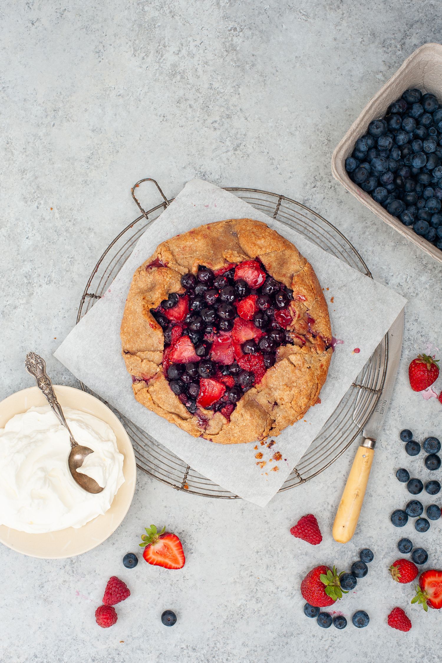 Fruit Galette with strawberries and blueberries