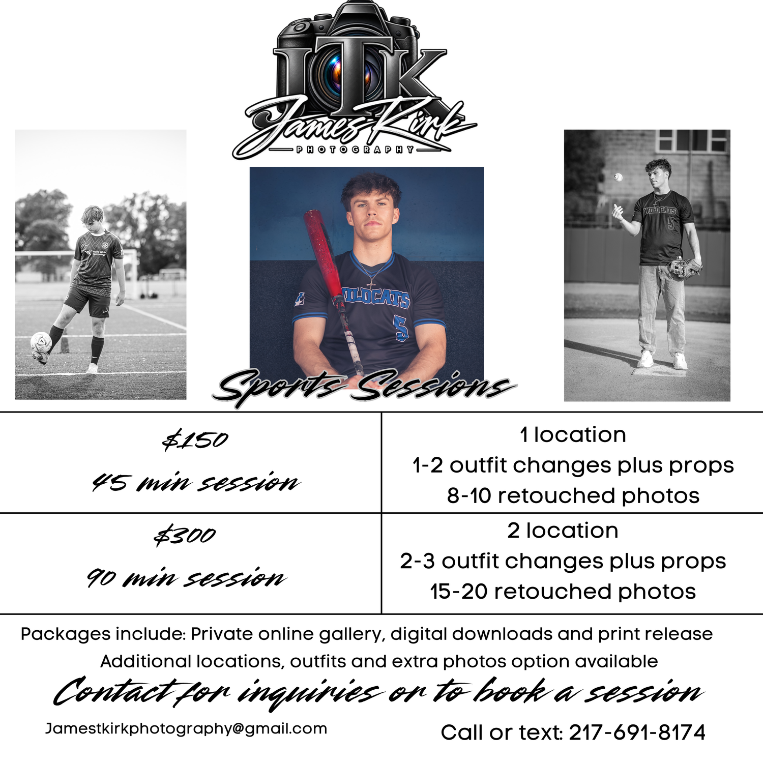 Central Illinois sports and senior photography session package information