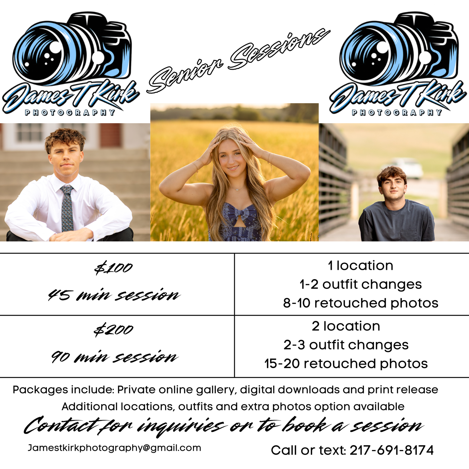 Central Illinois senior photography packages and senior portrait session information