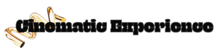 Cinematic Experience logo with vintage film reel graphic and bold stylized text on transparent background.
