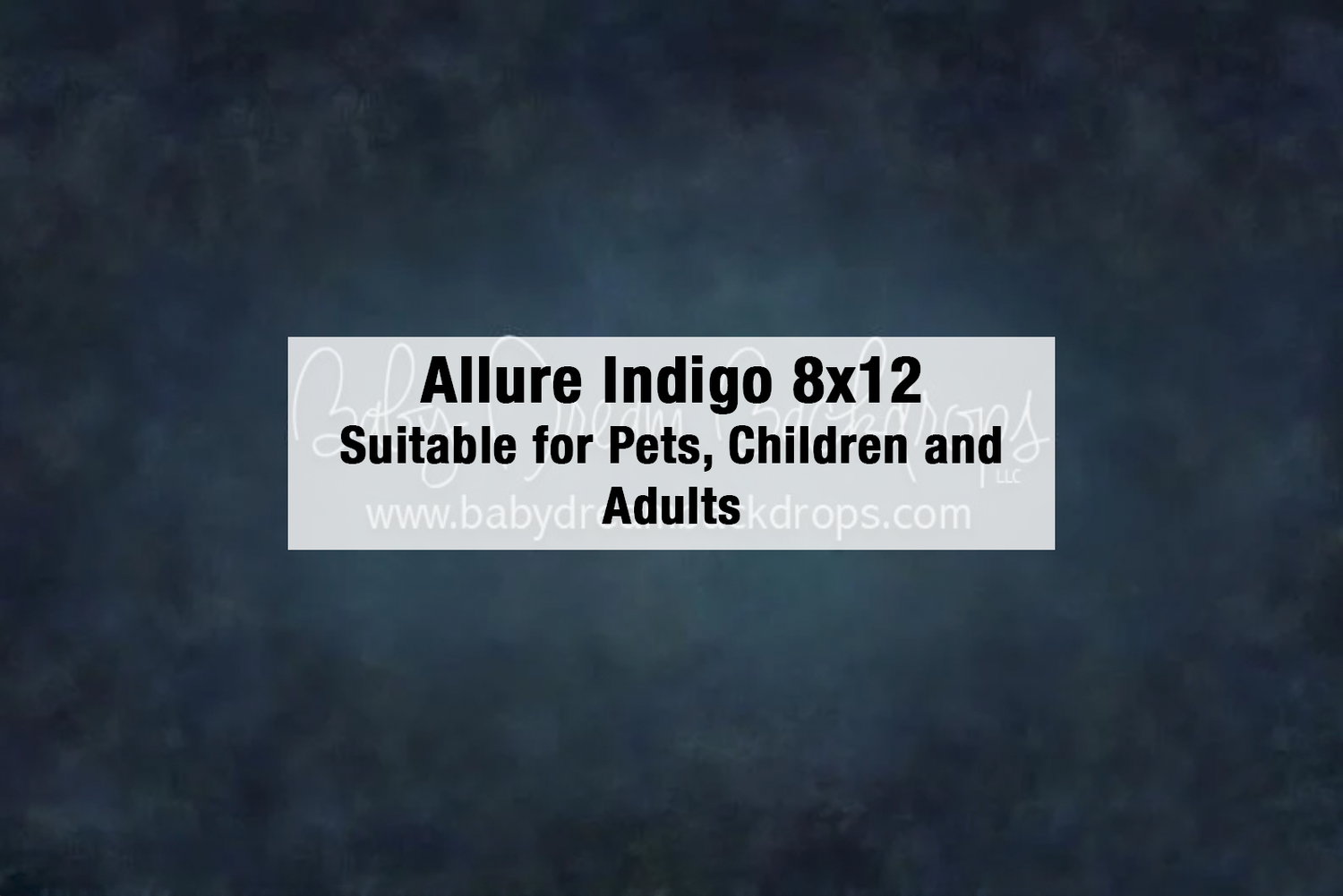 Allure Indigo 8x12 photography backdrop, suitable for pets, children, and adults, featuring a dark blue mottled texture.