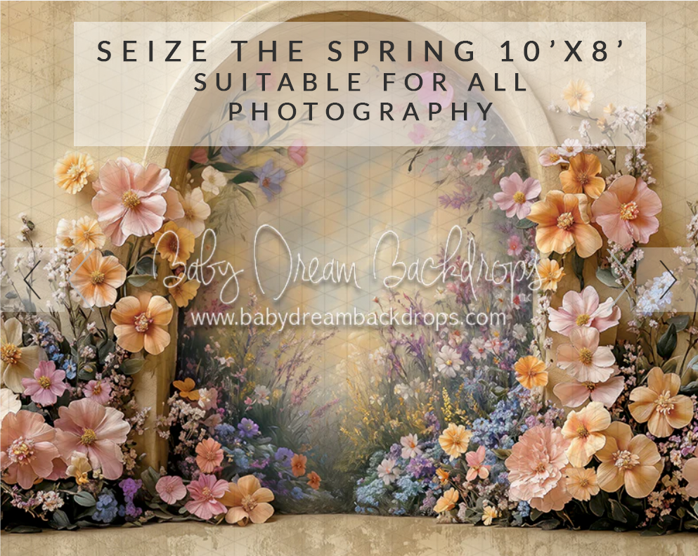 Colorful spring floral arch photography backdrop, Seize the Spring 10x8 for all photography.