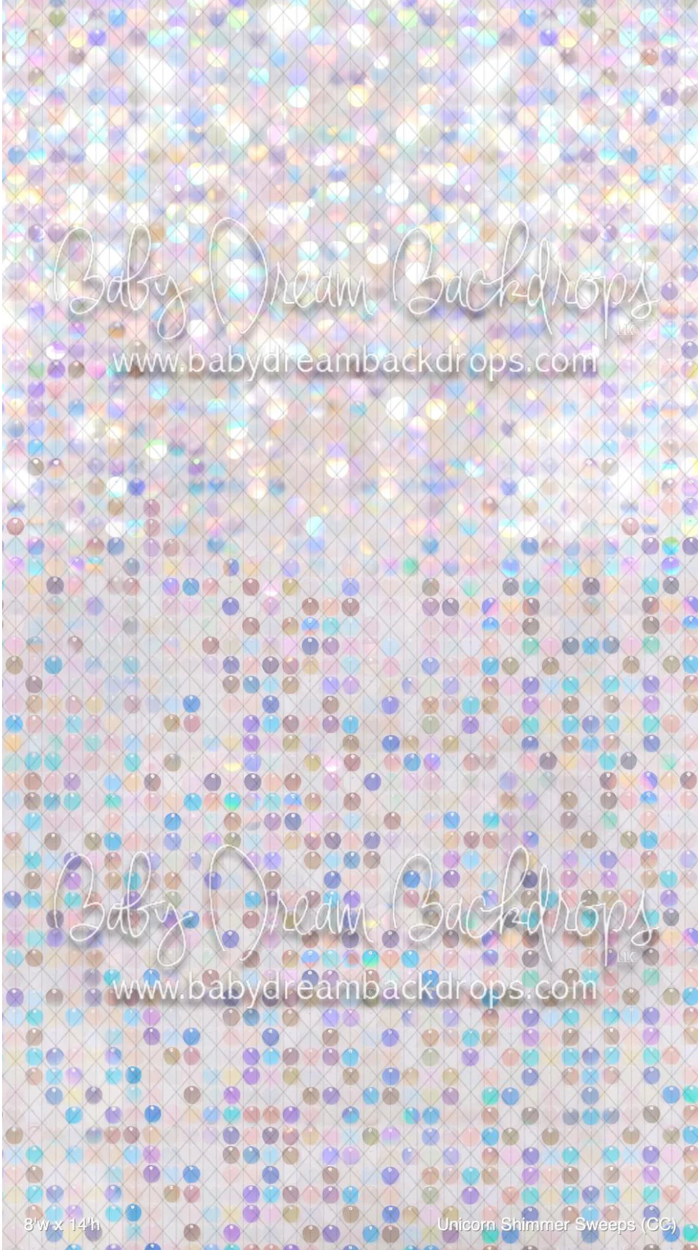 Iridescent holographic sequin backdrop with pastel pink, blue, and purple tones by Baby Dream Backdrops.