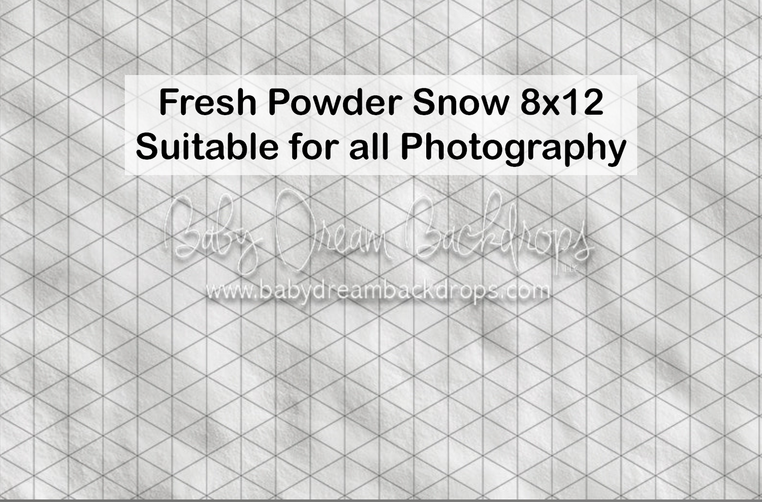 Fresh powder snow photography backdrop, 8x12, featuring a subtle triangle grid pattern in soft gray and white tones.