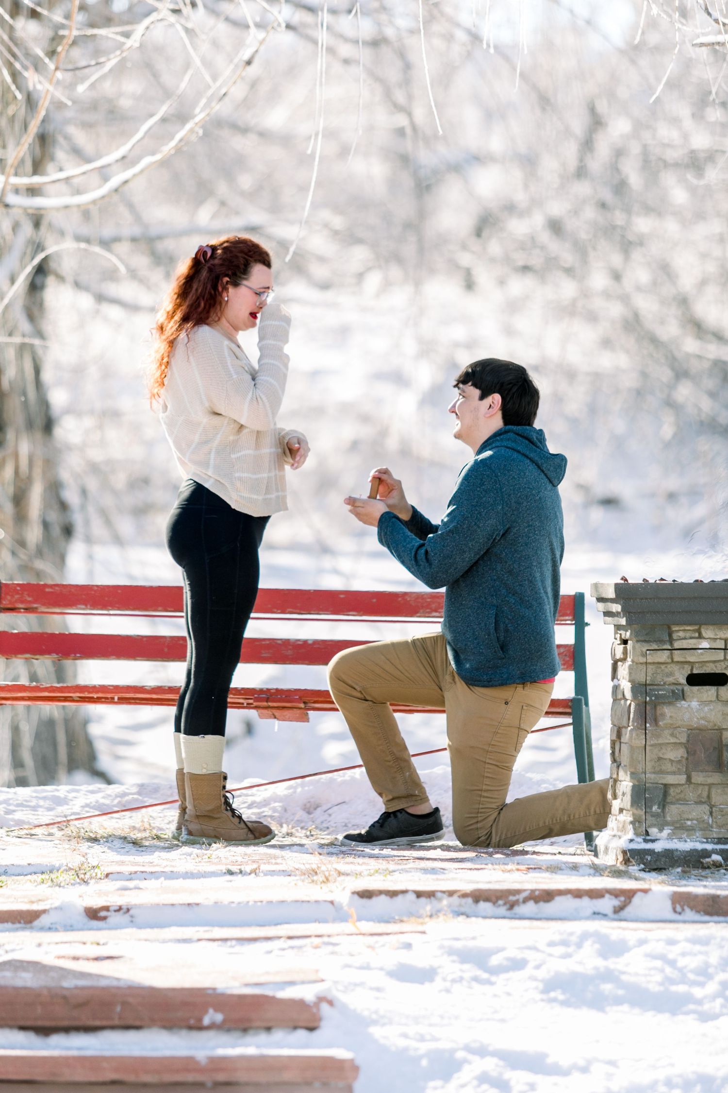 A surprise wedding proposal in the snow