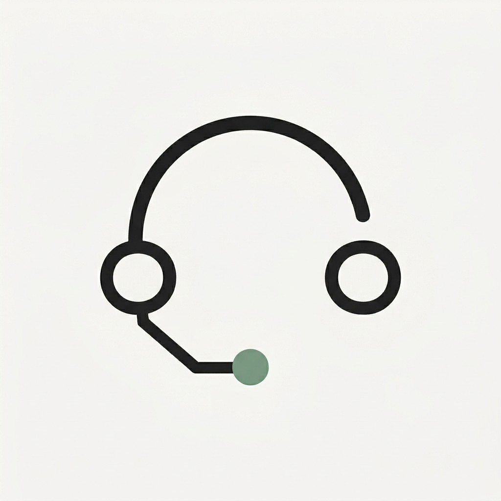Minimalist headset customer support icon with green microphone dot.
