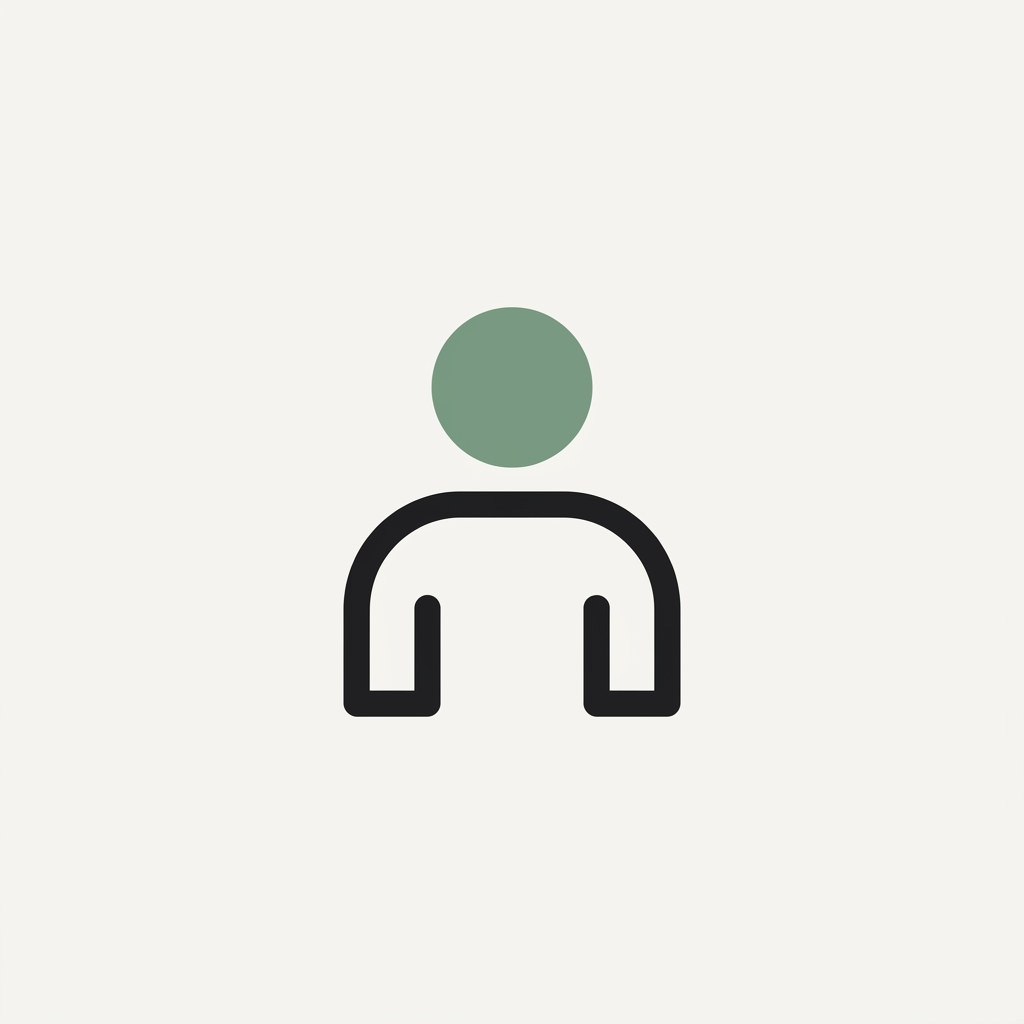 Minimalist user profile icon with green circle head and dark outline figure on cream background.