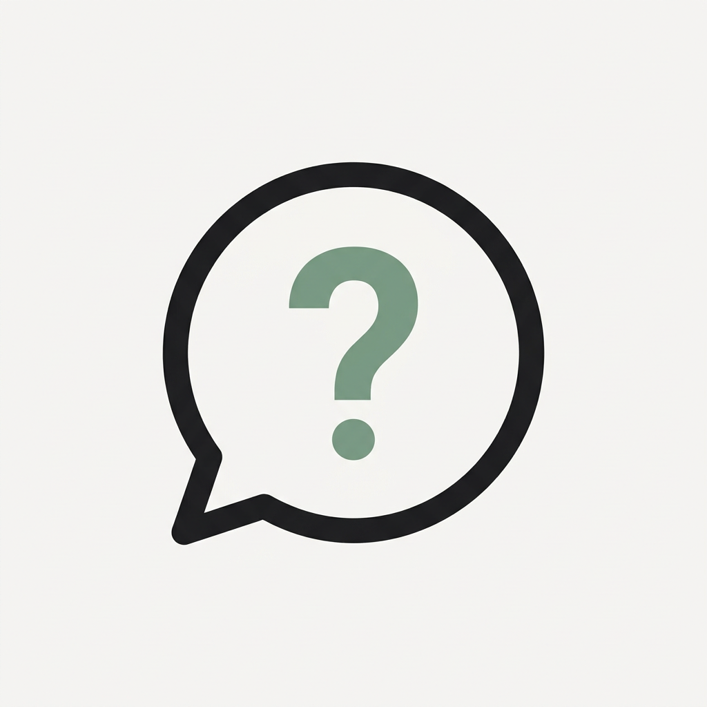 A minimalist speech bubble icon with a green question mark, symbolizing FAQ or customer support queries.