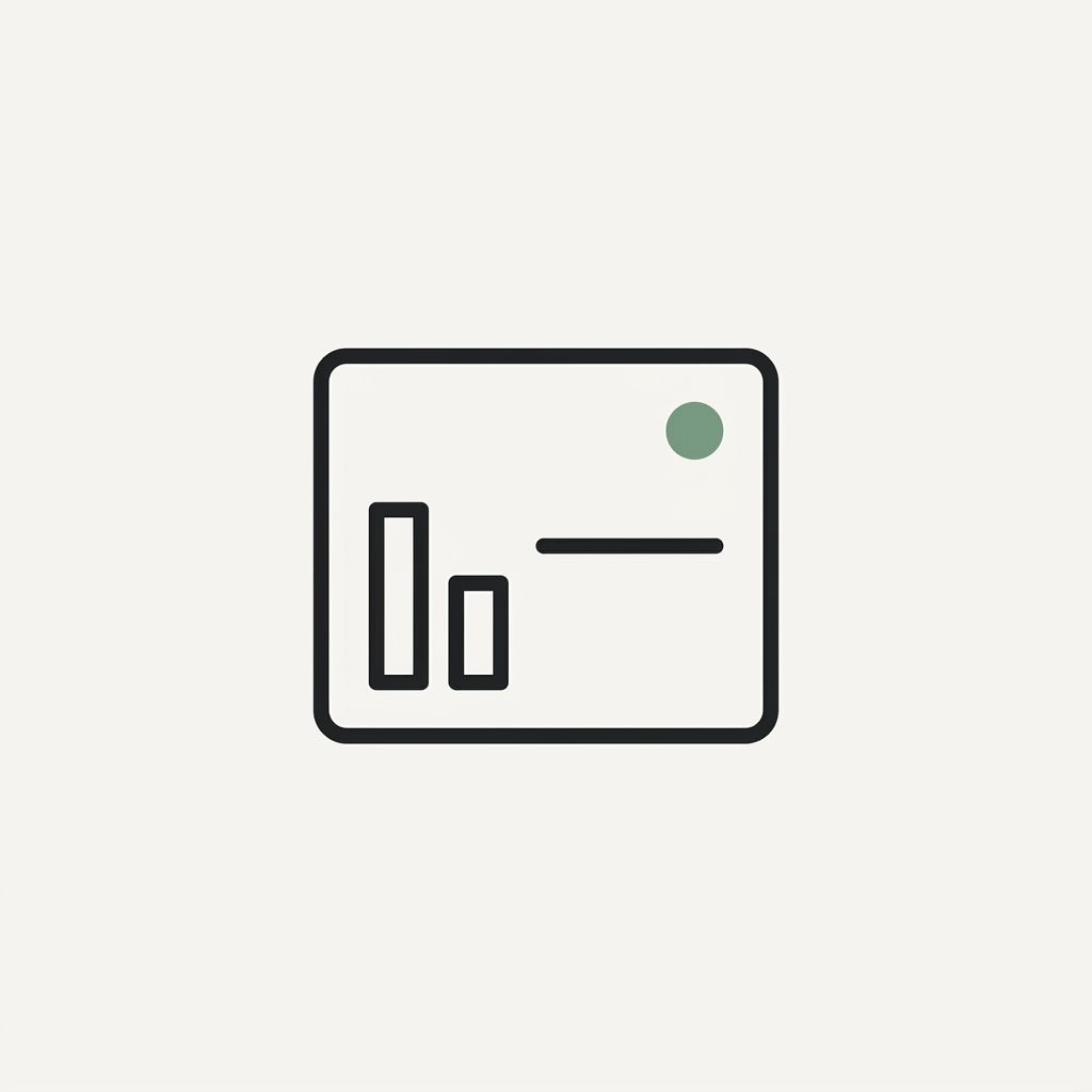 Dashboard analytics icon with bar chart and green dot on rounded rectangle.