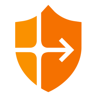 Orange shield icon with a white cross and right-pointing arrow, symbolizing secure access or protected navigation.