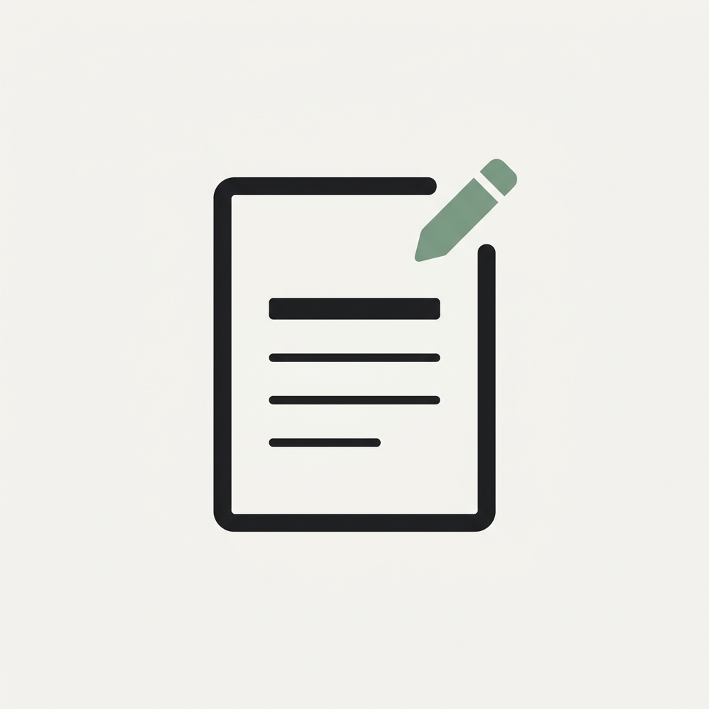 Document editing icon with pencil and lined paper illustration.