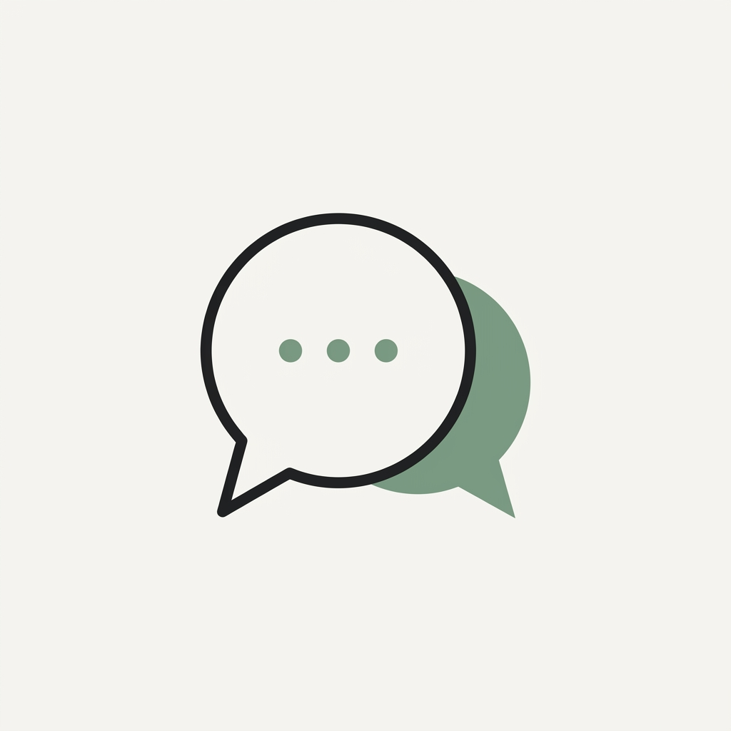 Speech bubble chat icon with green dots and shadow bubble.