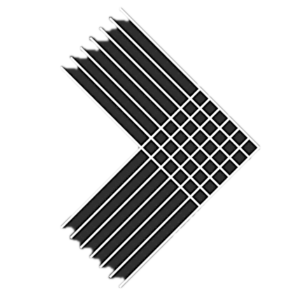 Black and white chevron arrow graphic design with parallel diagonal stripes forming a right-pointing arrow shape.