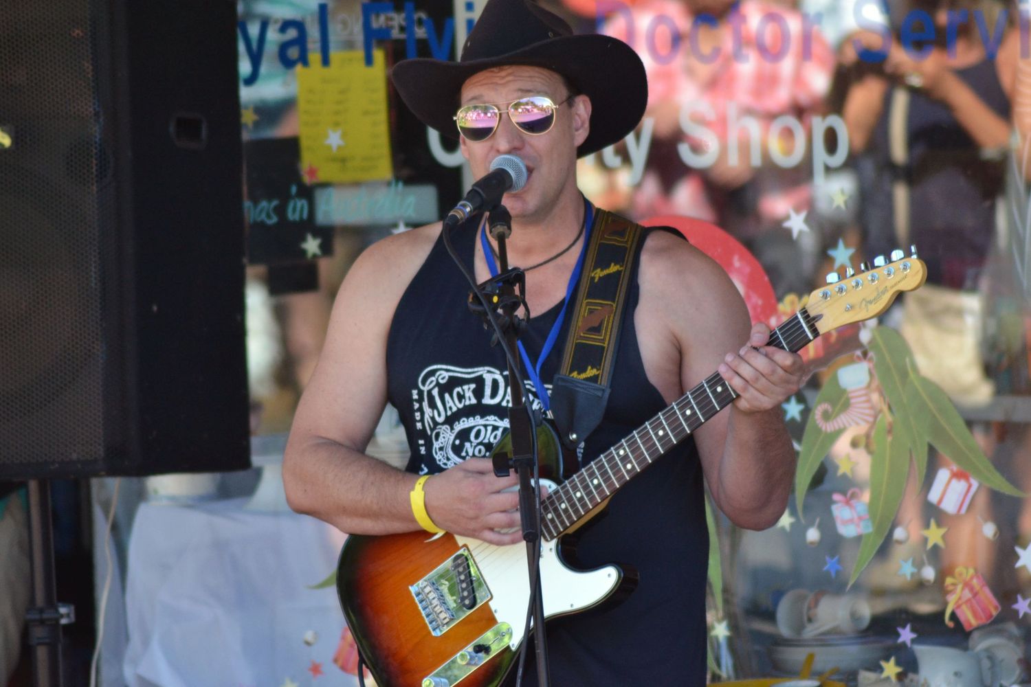 Jason playing his electric guitar during Boyup Brook Country Music Festival in Western Australia.