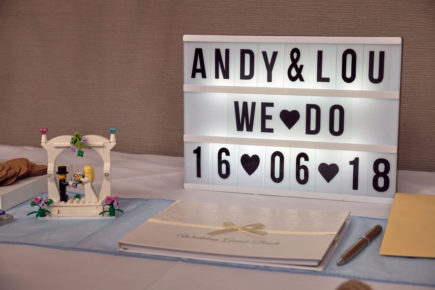 wedding welcome sign and guestbook.