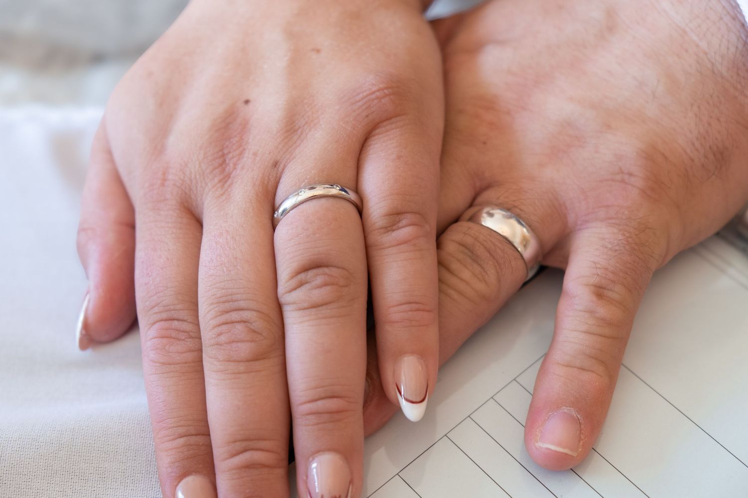 Wedding ring staged hand photo