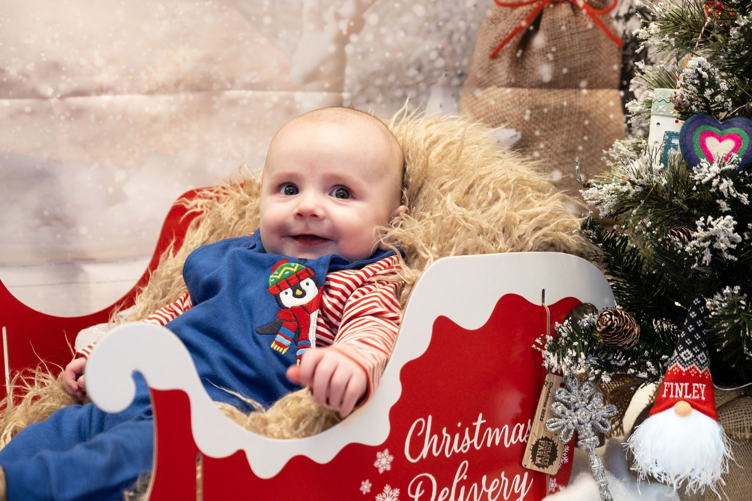 Little boy smiling during a Christmas mini photoshoot.