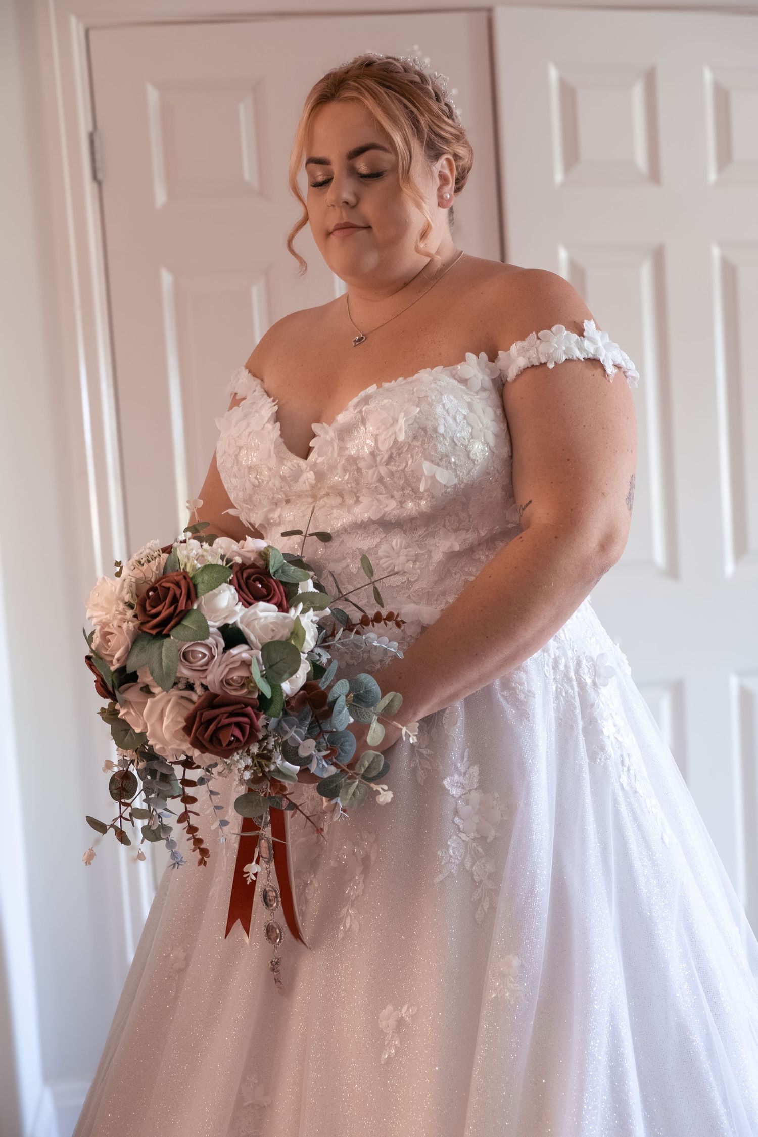 Bride ready to go down the aisle on her wedding day.