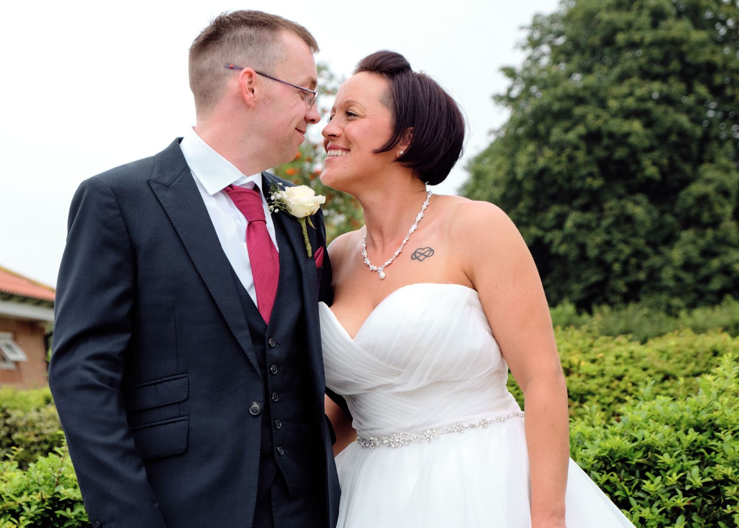 Bride and groom at their reception of their wedding.