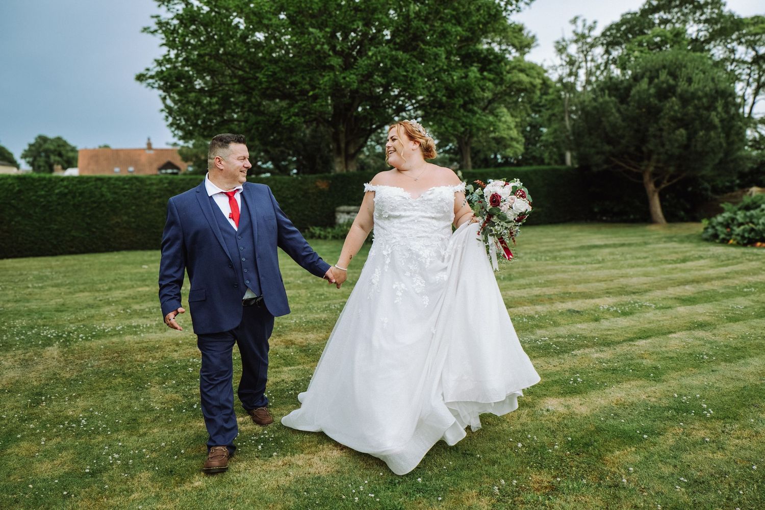 Bride and groom sharing a romantic portrait after their wedding ceremony.