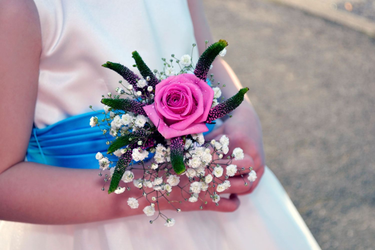 Artistic photo of flower girls flowers.