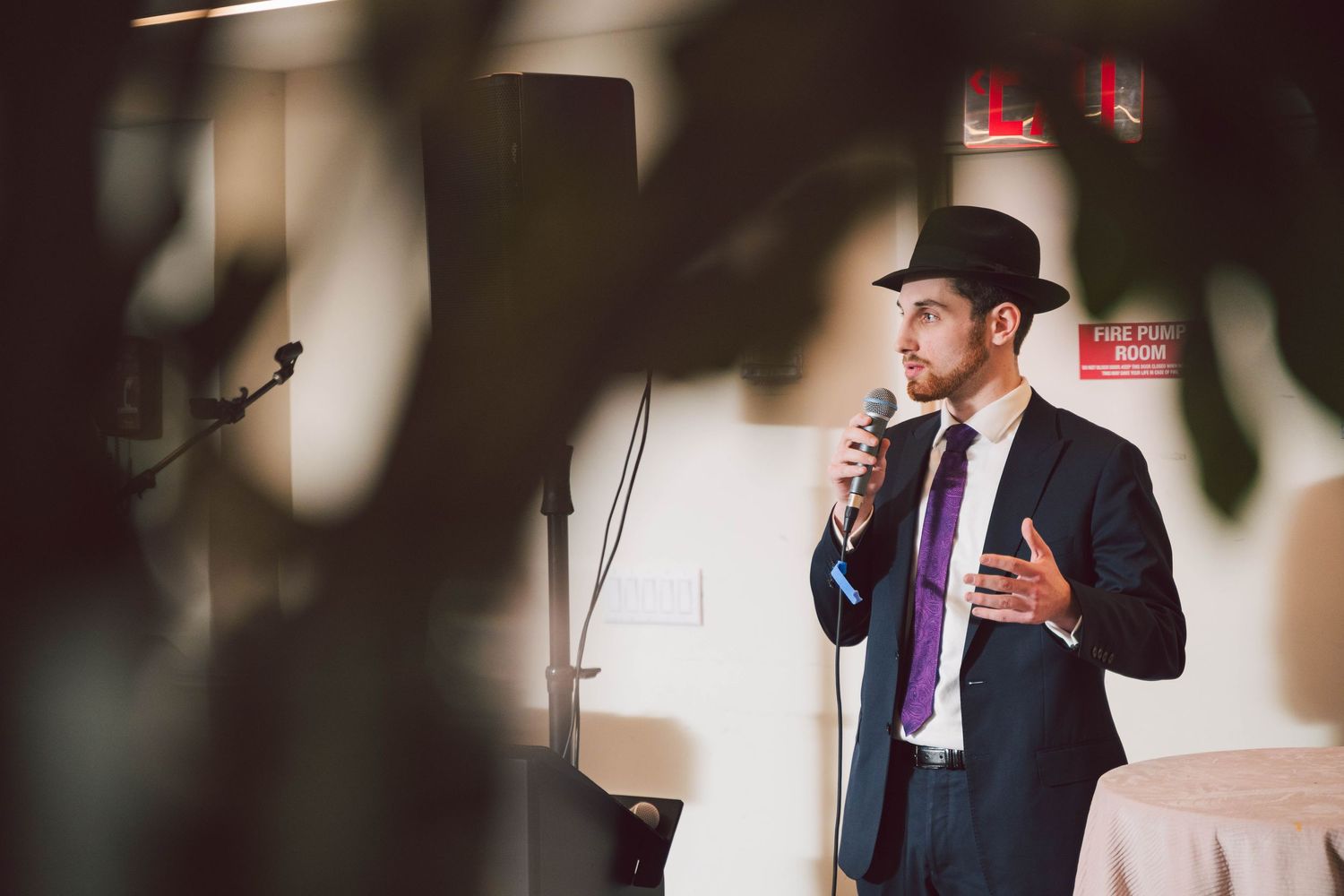 Formal event photography session in modern urban setting.