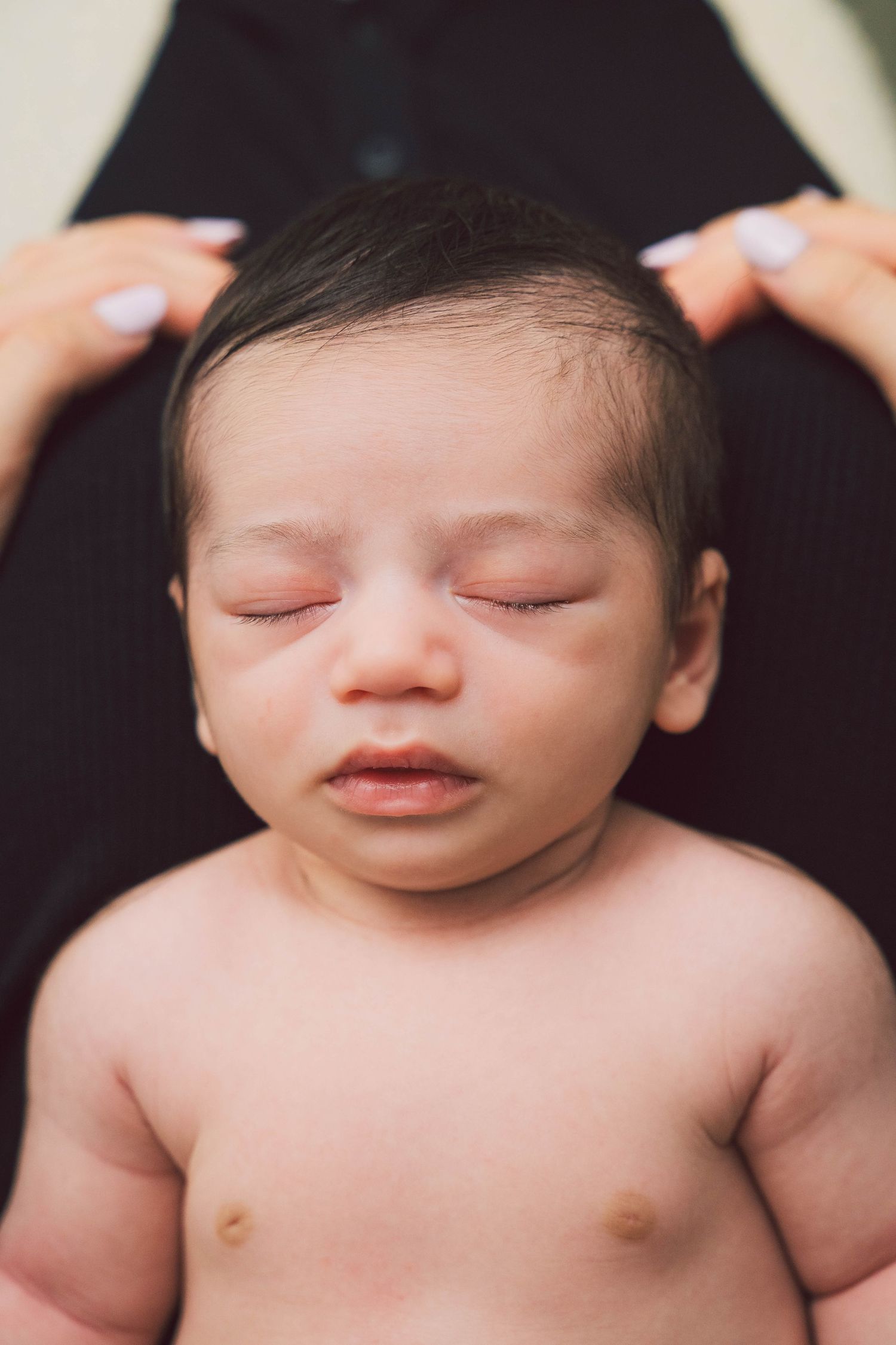 Close-up portrait series showing peaceful sleeping expressions and soft details.
