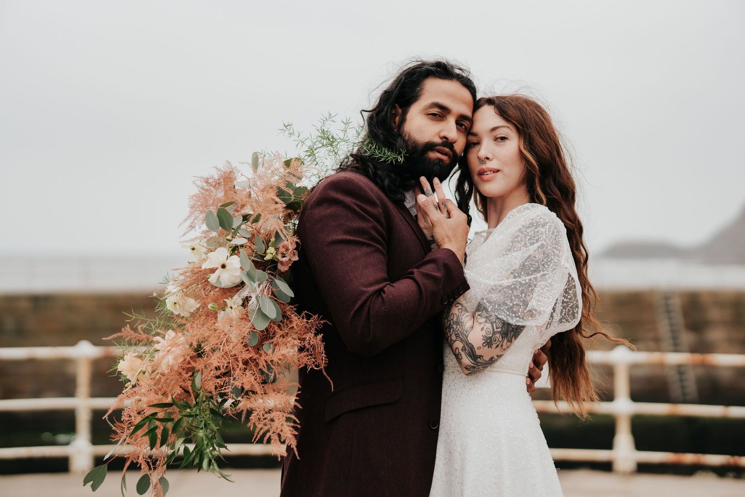wedding couple on a pier