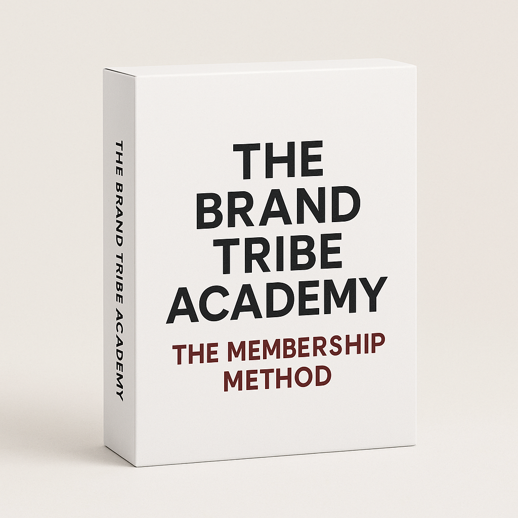 White book cover titled 'The Brand Tribe Academy: The Membership Method' displayed against a light beige background.