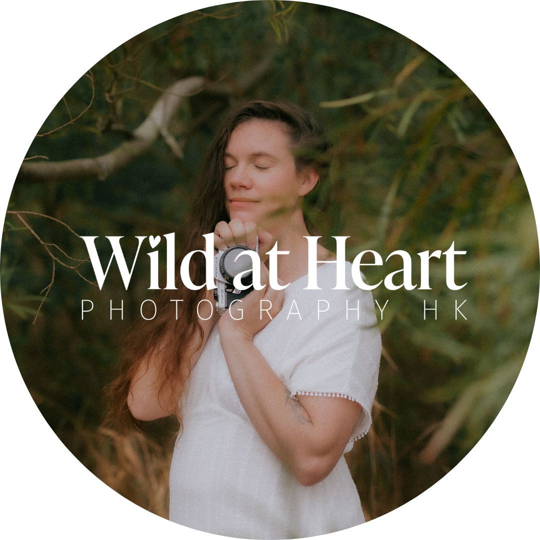 A collection of circular images showing a romantic couple in white clothing embracing outdoors in a natural setting.