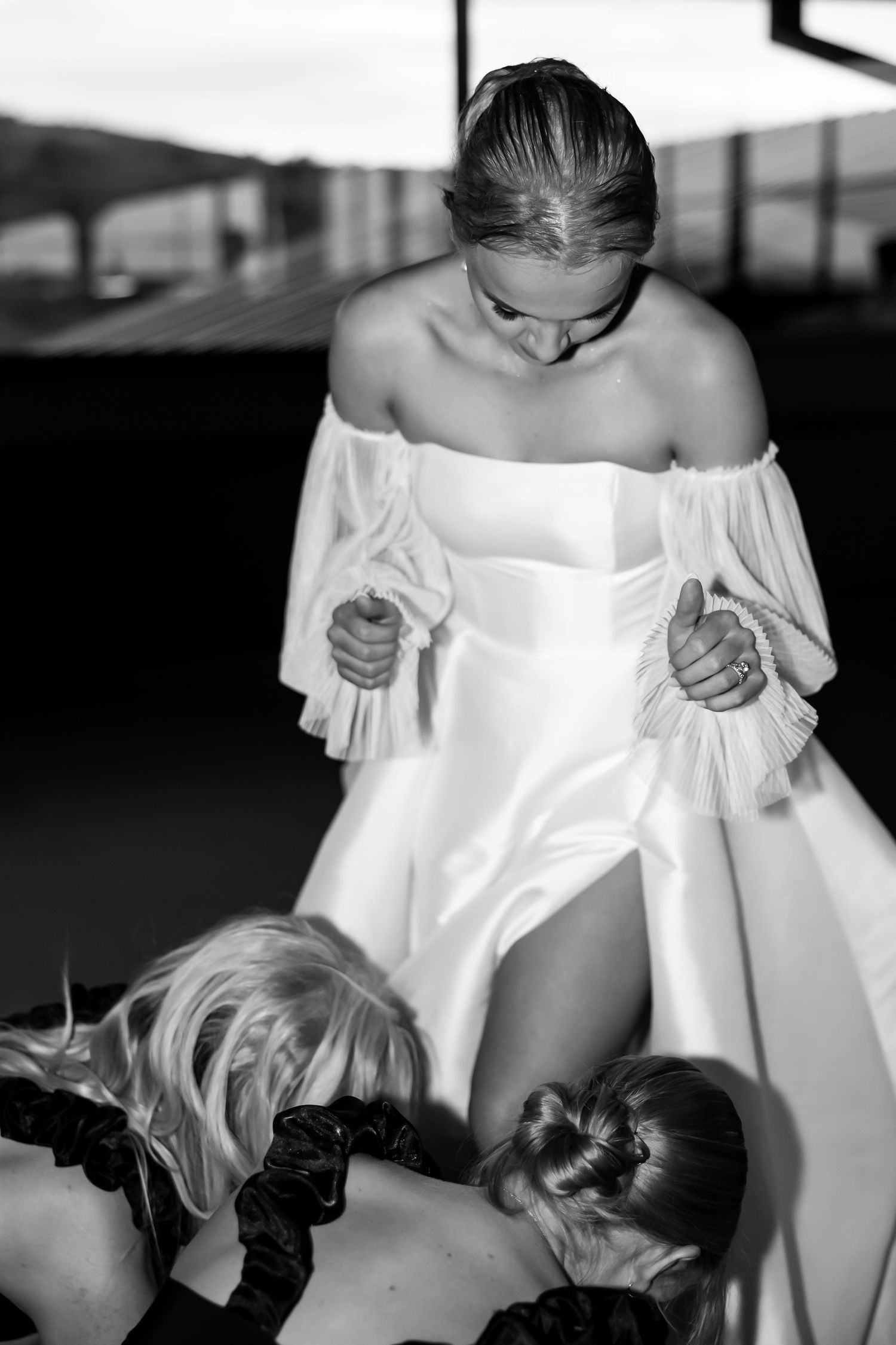 Black and white artistic sequence showing intimate wedding dress preparation moments. - JCclick Wedding photo & Film - Best Cape Town Photog