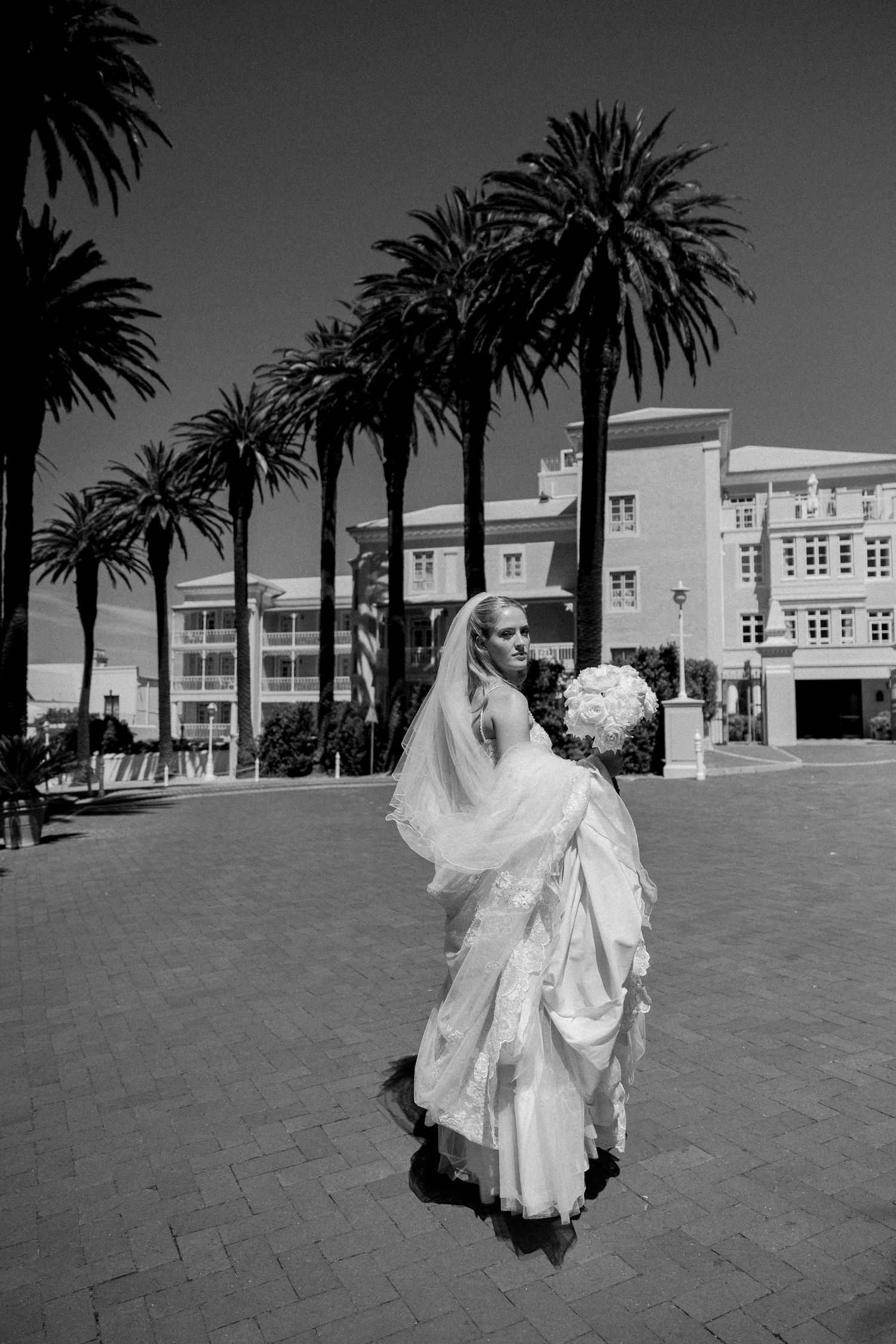 Bride in flowing white dress at Mount Nelson - JCclick Wedding photo & Film - Best Cape Town Photographer.