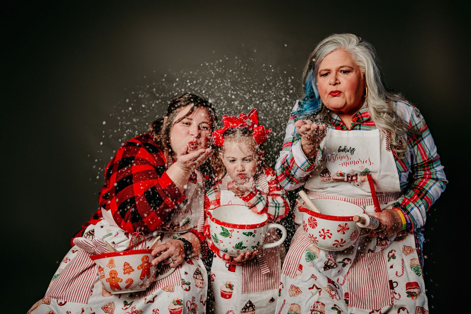 Holiday themed photo collage featuring cozy winter scenes with red and white decorations and festive mugs.