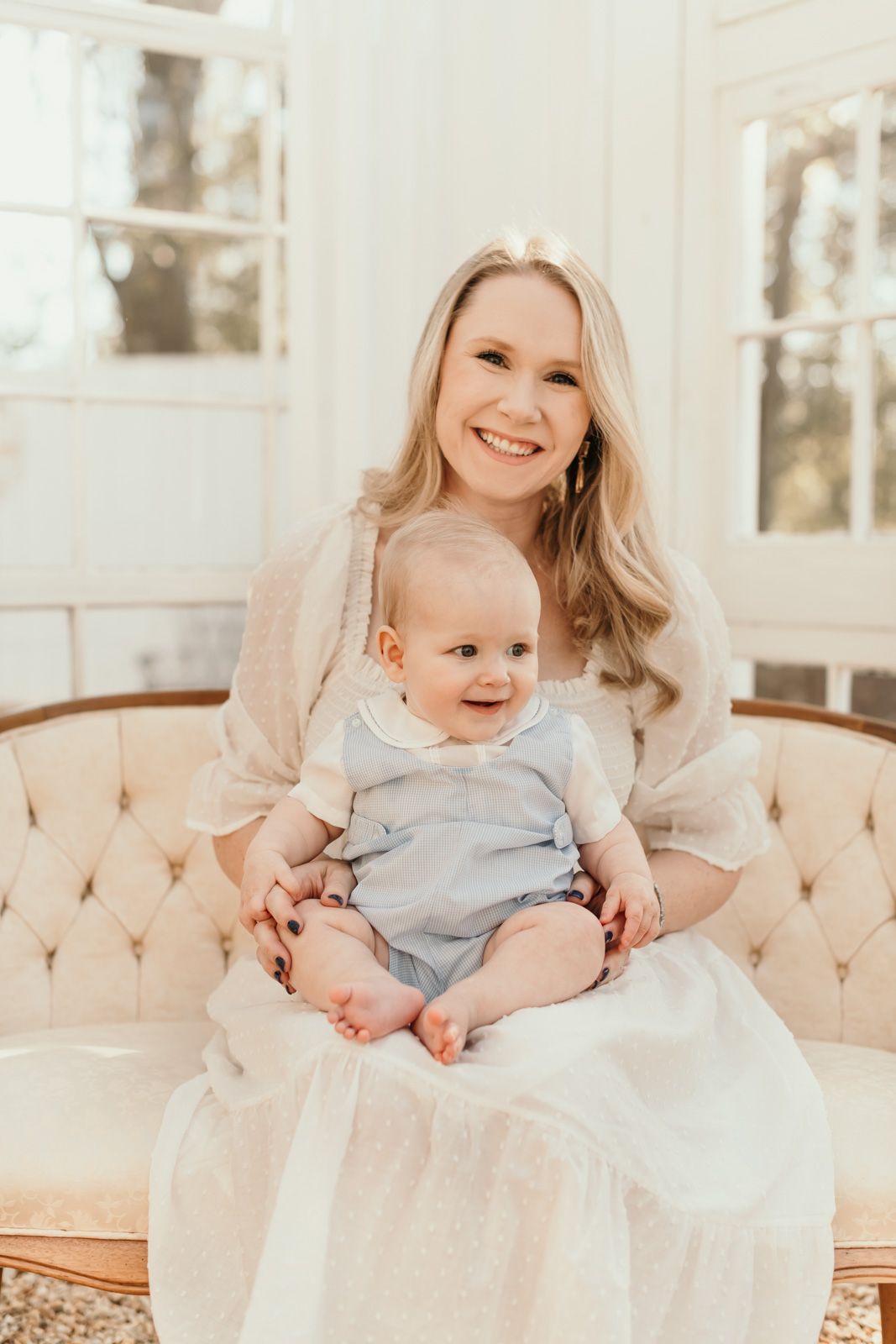 Heartwarming indoor portrait with soft natural lighting and vintage furniture.