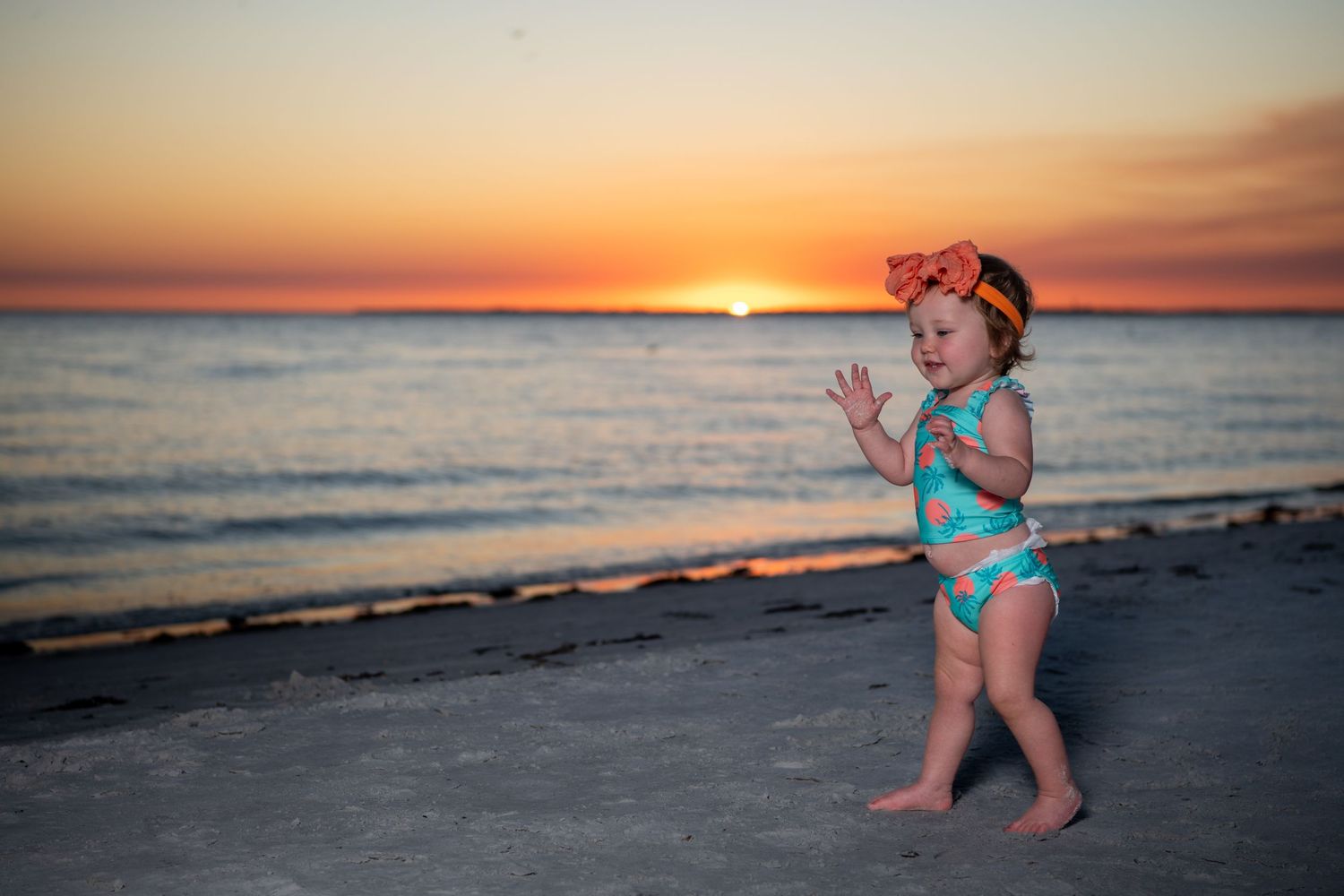 Sequence of sunset beach photos with turquoise accents.