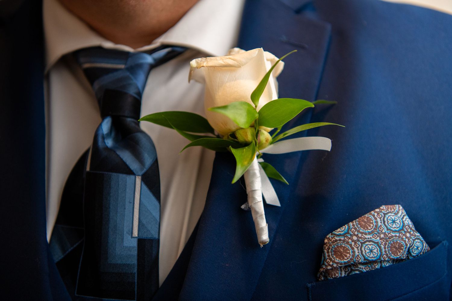 Close-up shots of couple sharing romantic moments in formal wedding attire.