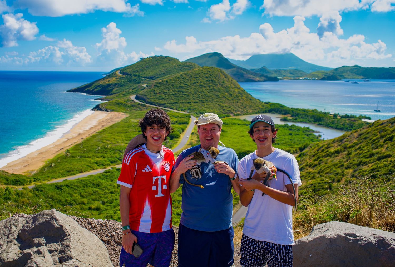 St. Kitts monkeys at Timothy Hill. Stop here on the best St. Kitts Tours with St. Kitts Cruise Photography.