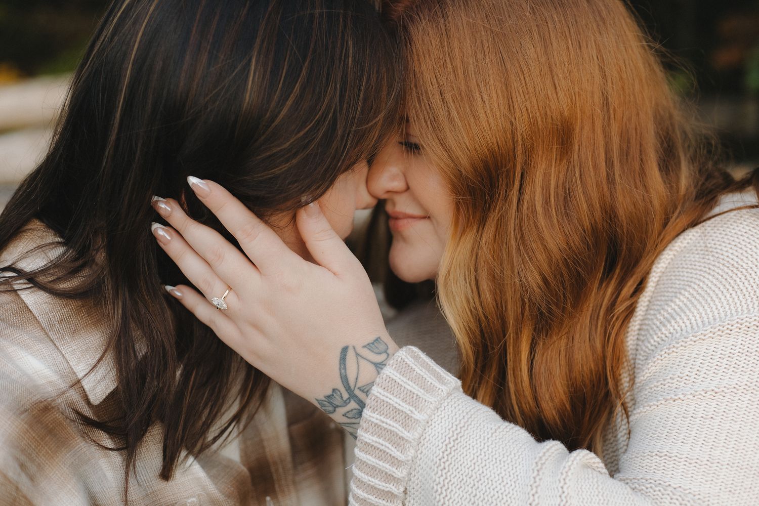 An intimate close-up series showing tender moments between two people.